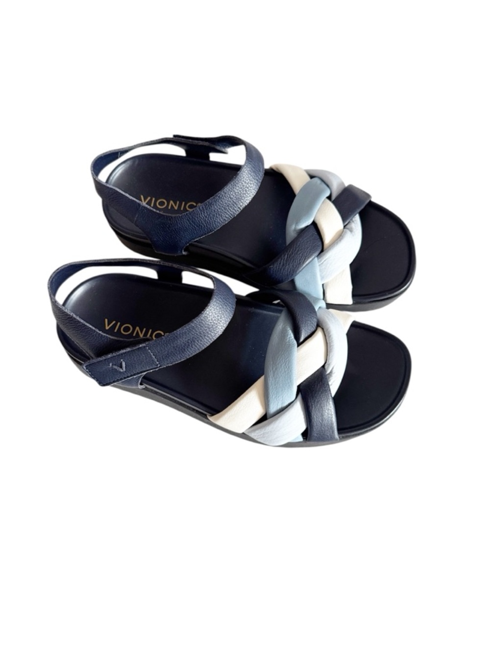 Vionic Womens Rosa Navy Multi Low Platform Strappy Sandals size 7.5 Wide